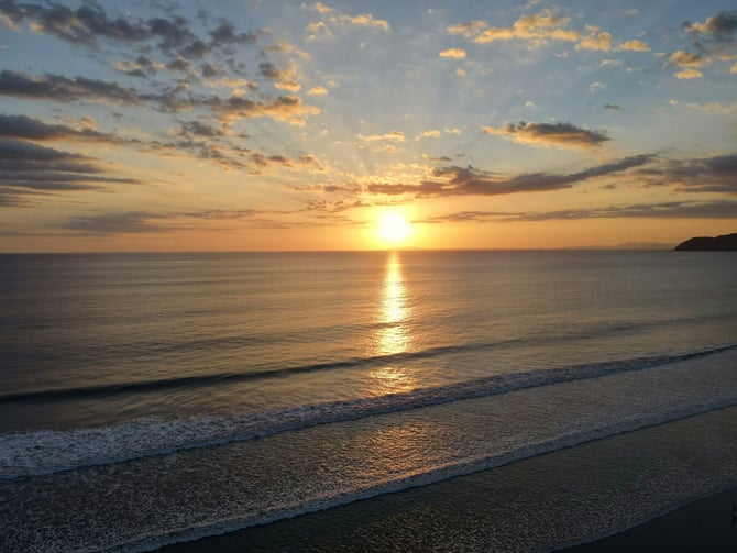 Calm bay at Playa Herradura with Pacific sunset